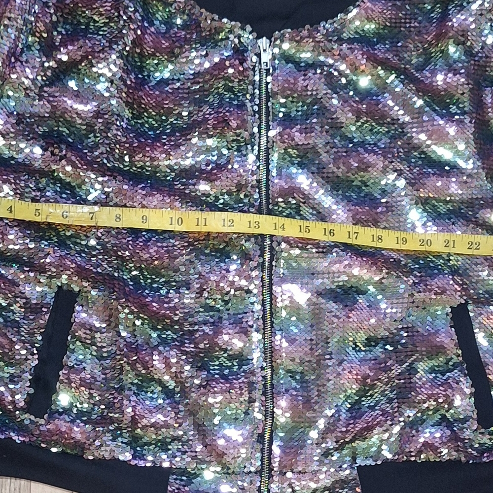 LuLaRoe Stevie Blue & Purple Bomber Jacket w/Iridescent Sequins Sz 3X NWT - Picture 9 of 10